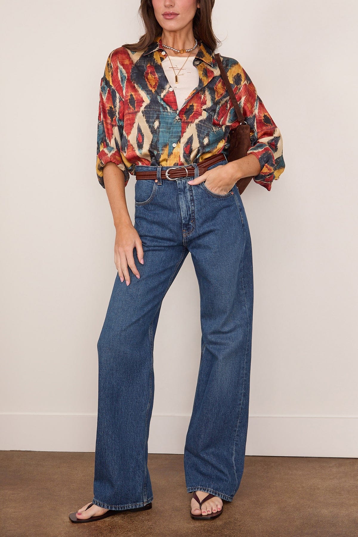 Drop Neck Shirt in Red Multicolor - Image 2